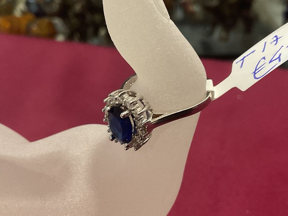 Anel prata 925 pedra azul T,17 mm