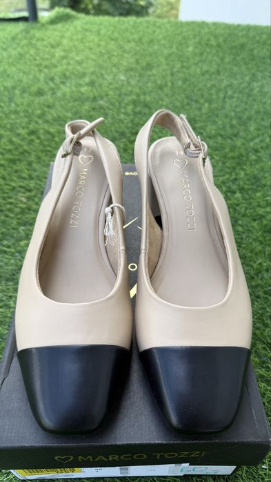 Marco Tozzi Czółenka Slingback Beżowo-Czarne 39