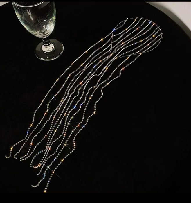 Блестящий обруч украшение на голову волосы нити кристалами камни страз