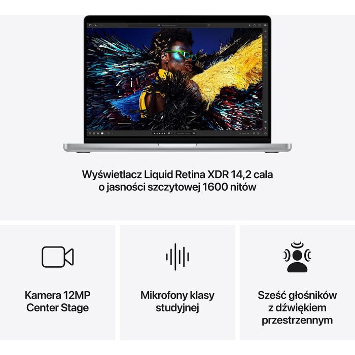 MacBook Pro 14" M4 Pro 14C + 20C 24GB RAM 1TB SSD, Srebrny,  Gwarancja