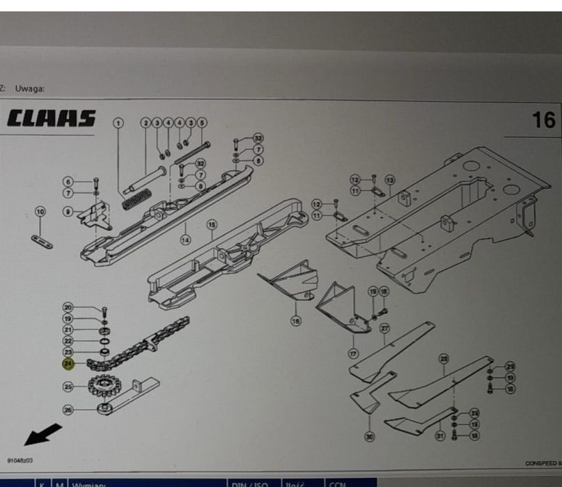Łańcuch wciągający kukurydzę przystawka Claas Conspeed Cepello New Holland