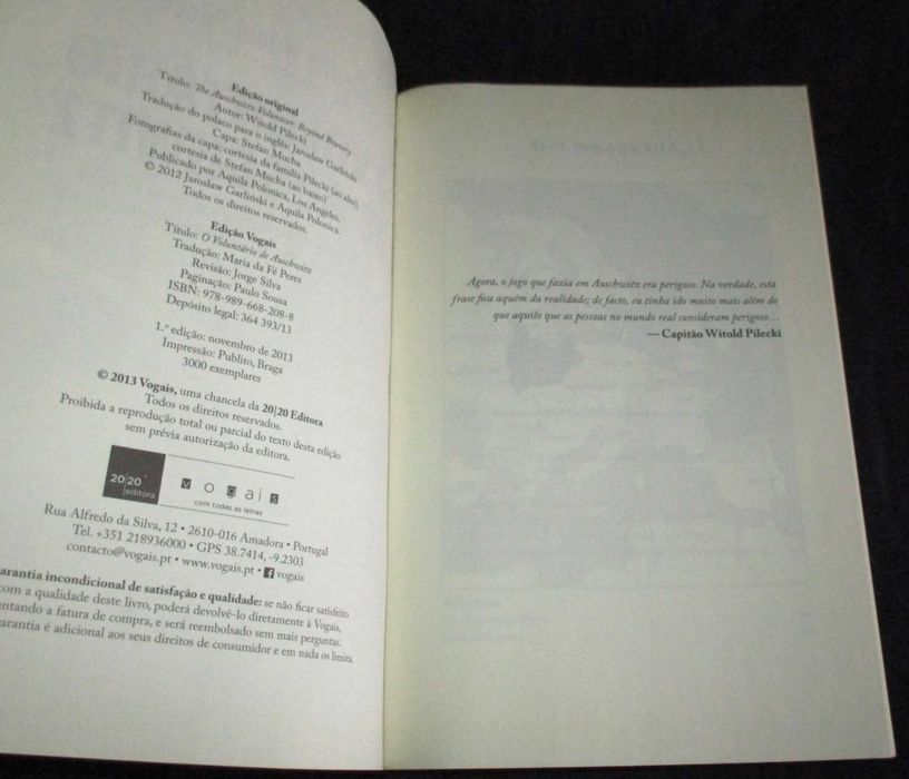 Livro O voluntário de Auschwitz Capitão Witold Pilecki Vogais