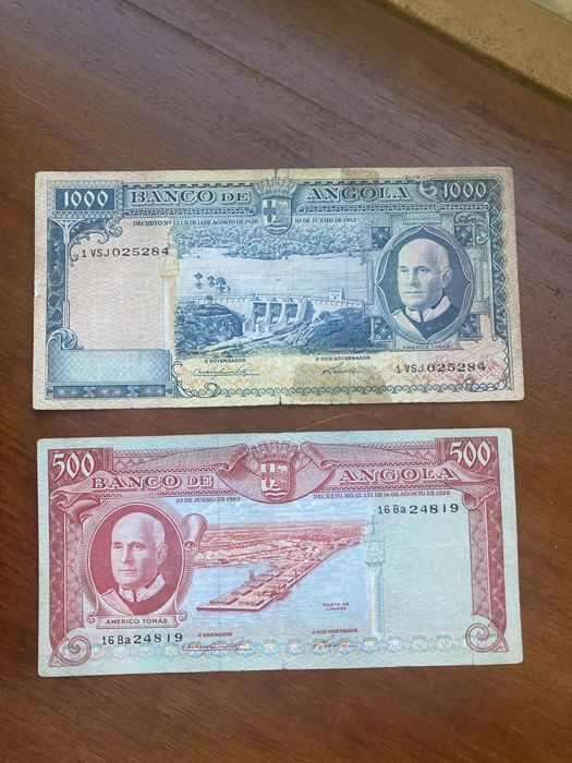 notas angola 500 e 1000 esc 62 / 1000esc carmona 72 / 20 patacas 96