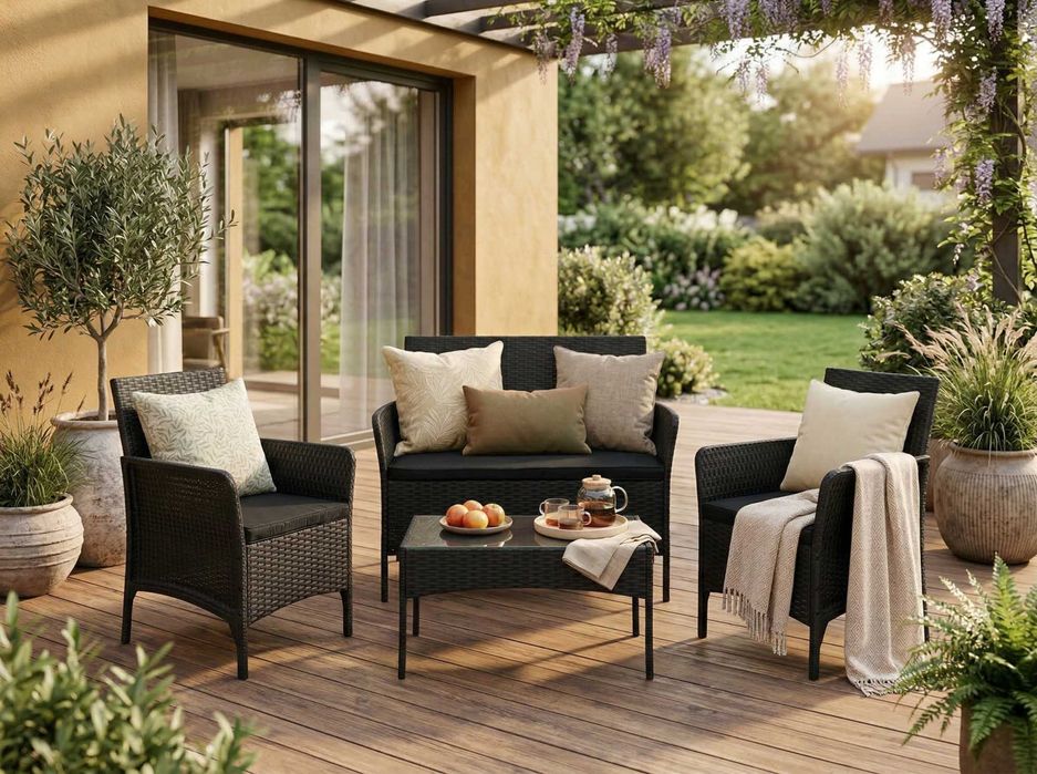 Meble Ogrodowe Technorattan Zestaw na Taras Balkon Sofa Fotele Stolik
