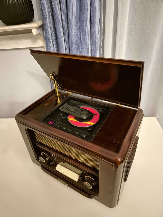 Radio retro + odtwarzacz CD – styl vintage / drewniane