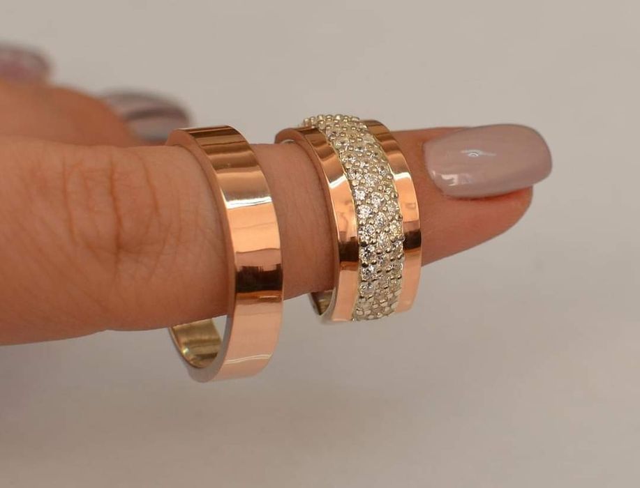 Обручальные кольца 925 проба в позолоте, в серебре с пластинами золота