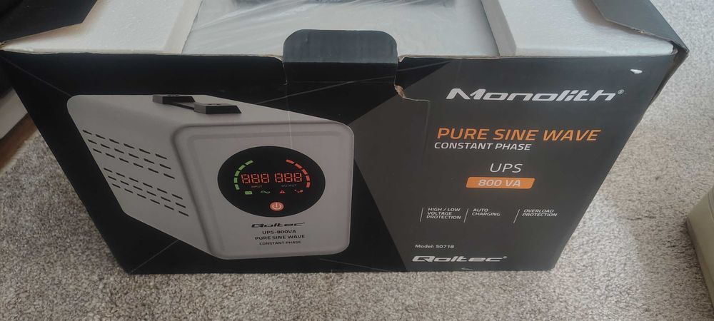 ДБЖ Qoltec Pure Sine Wave 800VA/560W Постійна фаза (інвертор\зарядка)