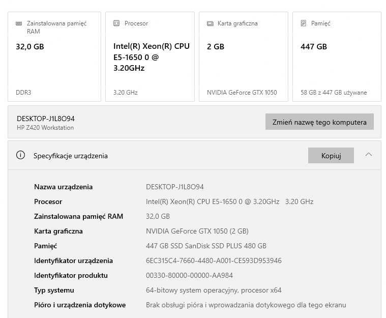 HP Z420 | Xeon E5-1650 | 32GB RAM | SSD 512GB | GTX 1050 | Win 10 Pro