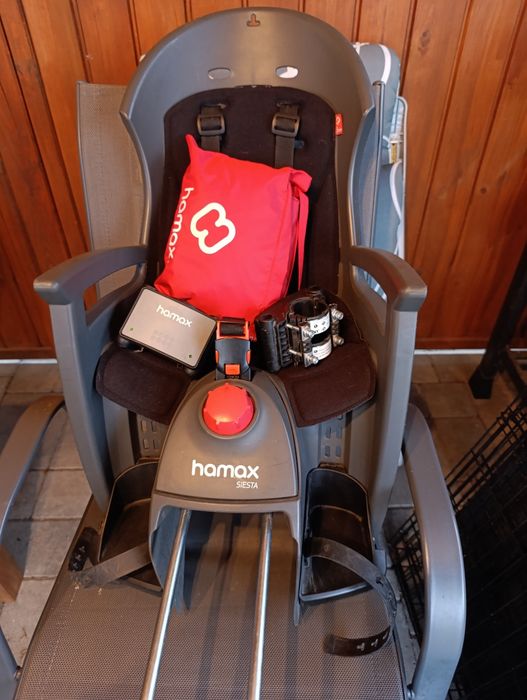 Fotelik rowerowy na ramę regulowany Hamax Siesta szaro czarny + 2szt adapterów