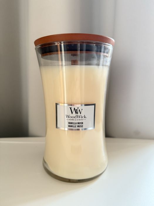 Świeca świeczka Woodwick Wood Wick vanilla musk vanille musc 610g duża