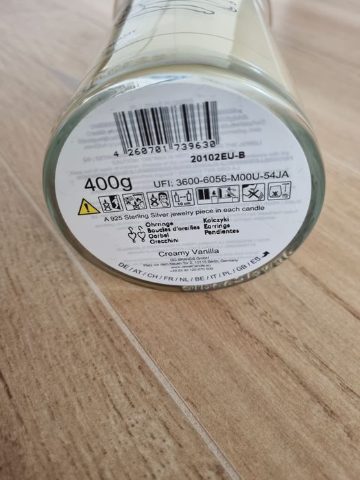 Świeca JawelCandel vanilia 400g z kolczykami 925