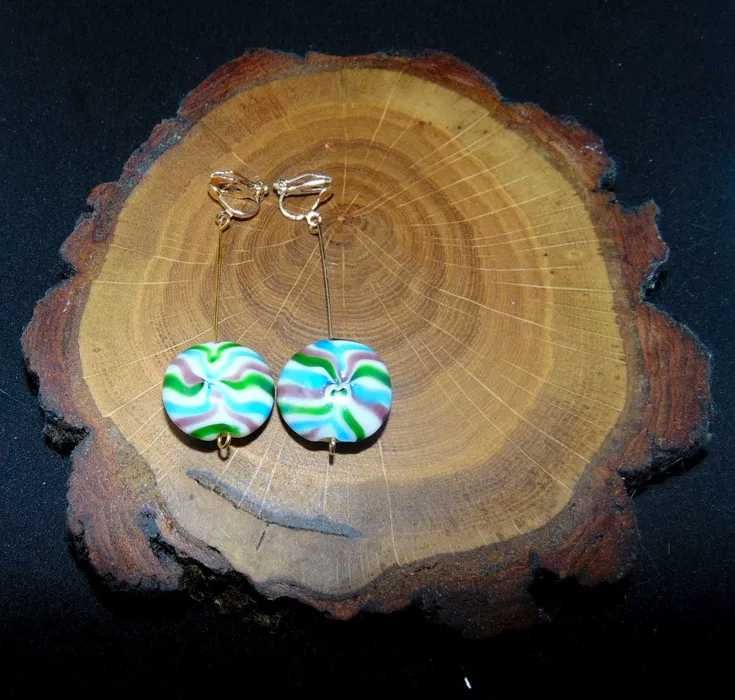 Niebiesko-zielone koła klipsy