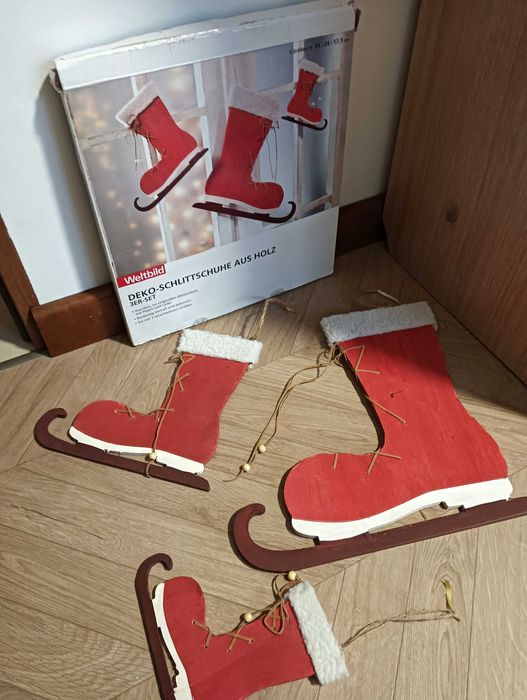 Drewniane buty ozdoba świąteczna na drzwi okno 3szt