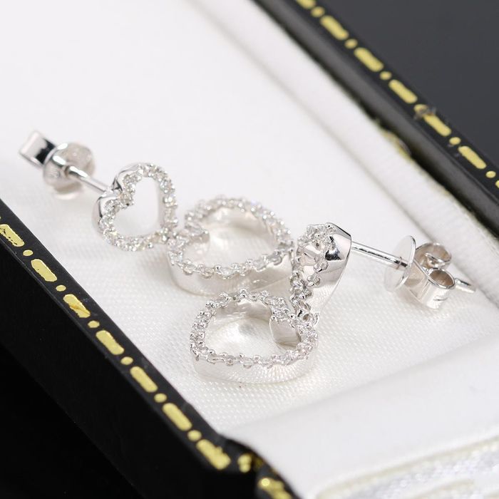 Złote kolczyki z diamentami 0.34ct białe złoto wiszące serca 14K