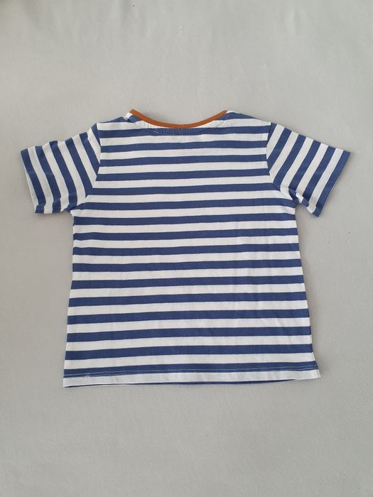 Bluzka T-shirt rozmiar 80 cool club w paski niebieski biały brązowy