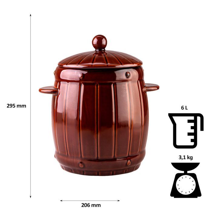 Beczka kamionkowa hermetyczna 6 l do kiszenia - brązowa