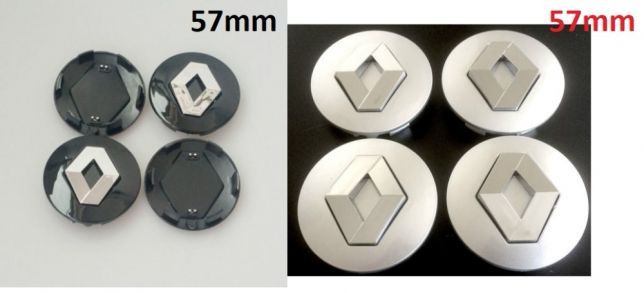 4 Centros jante Renault 57 e 60mm Cinza e Pretos Novos