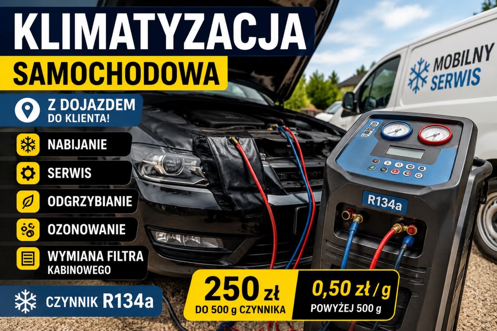 Nabijanie i serwis klimatyzacji samochodowej R134a z dojazdem do klienta