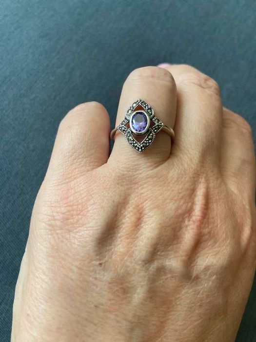 Pierścionek srebro 925 ametyst/ markazyt