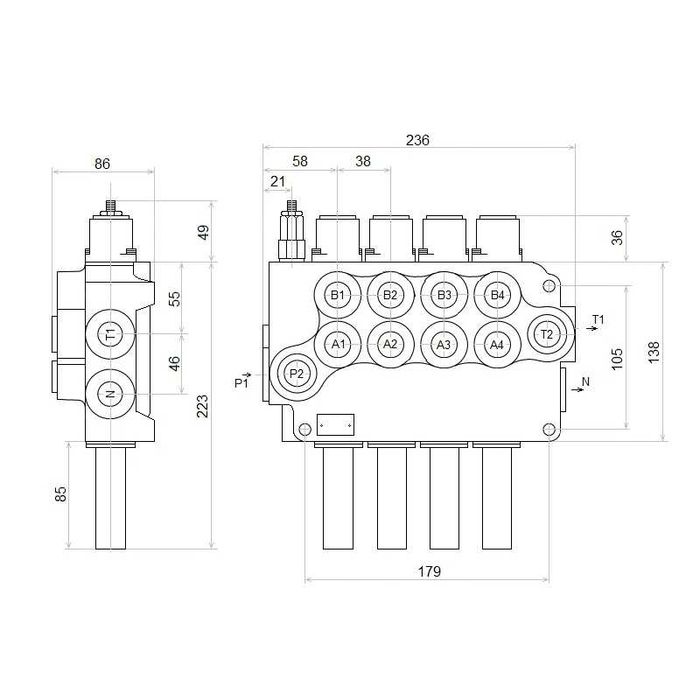 Rozdzielacz hydrauliczny 4 sekcyjny 80L +4x KIT