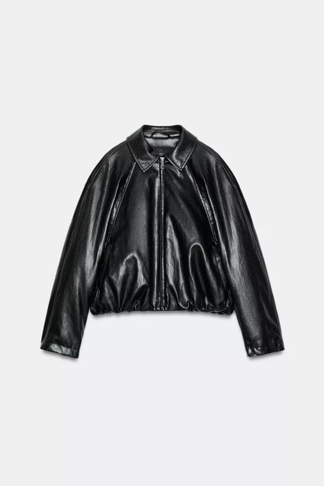 Чорний бомбер з екошкіри від zara / черный бомбер с экокожи зара розмір L