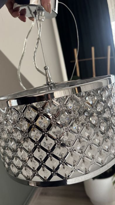 Lampa wiszaca sufitowa krysztalki krysztalowa srebrna glamour