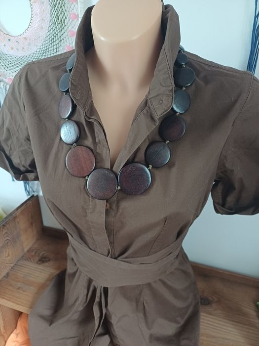 Koszula sukienka szmizjerka czekoladowa brąz długa wiązana