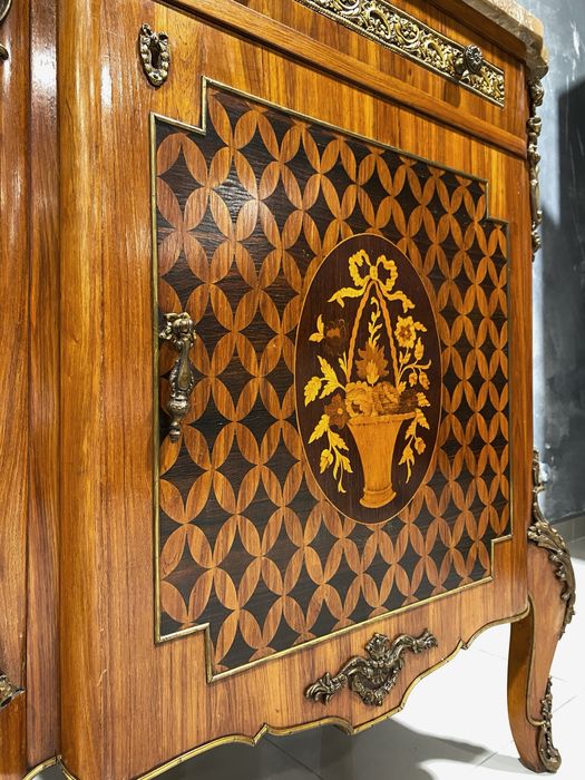 Francuska komoda formir intarsja marmurowy blat