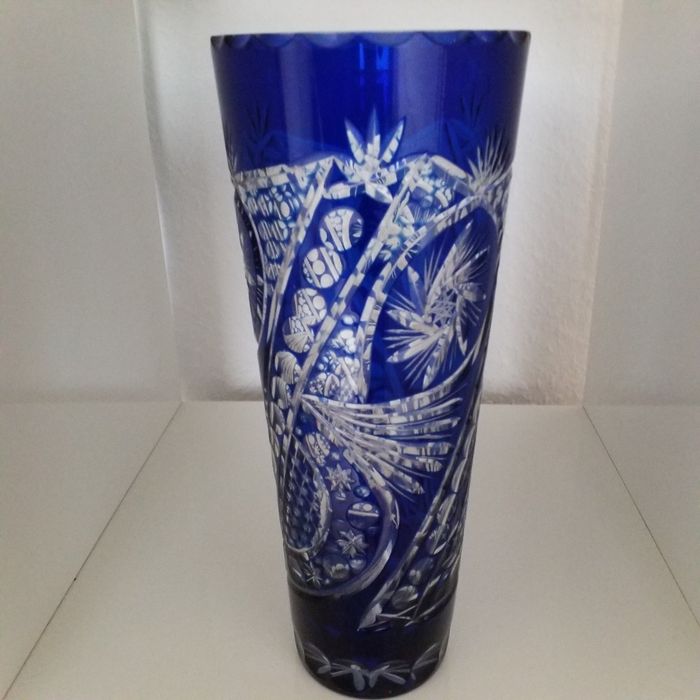 Синяя ваза, цветной хрусталь, Германия, винтаж