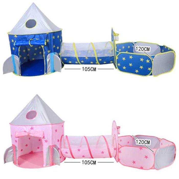 Детская игровая палатка с туннелем и бассейном "Ракета", шатер 3 в 1