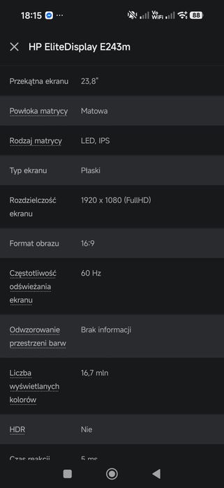 Monitor HP E243m + Kabel zasilajacy oraz HDMI