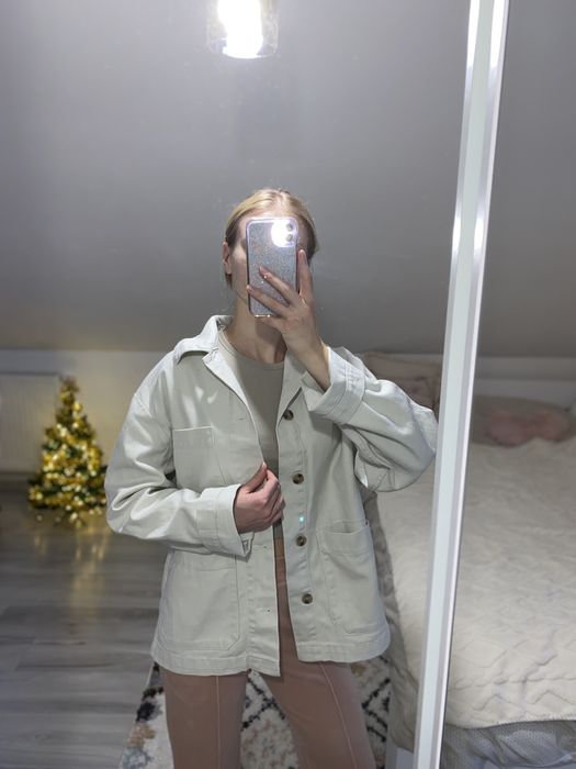 Bawełniana kurtka jeansowa/koszula beżowa H&M rozmiar S