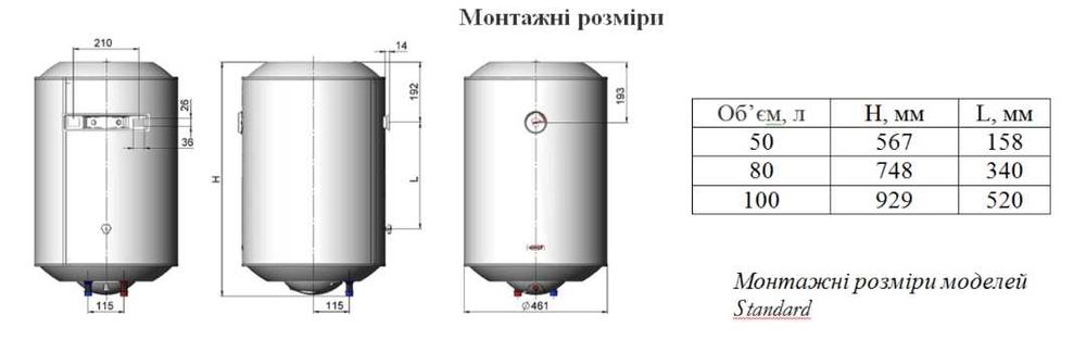 Бойлер водонагреватель  50л. 3800гр./80л,4400