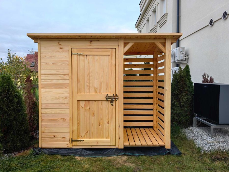 Drewutnia z domkiem narzędziowym ogrodowym 2,5 x 1,1m,wiata na drewno