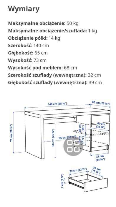 Biurko MÄLM marki  IKEA z gratisami