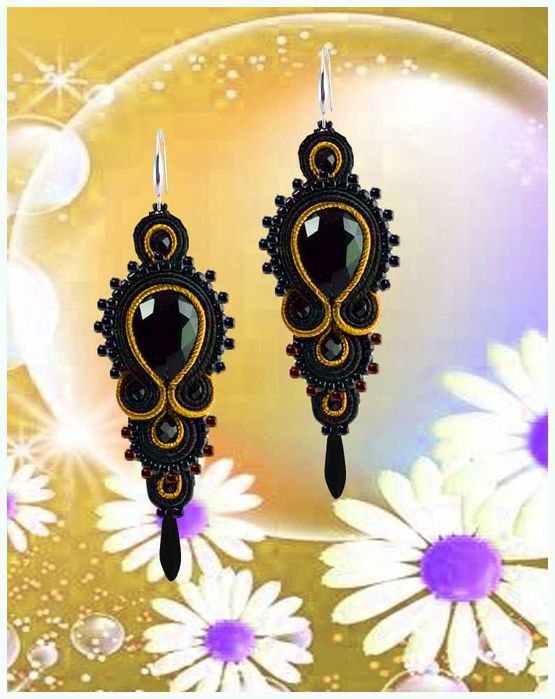 Karnawałowe kolczyki sutaszowe - czerń i połysk