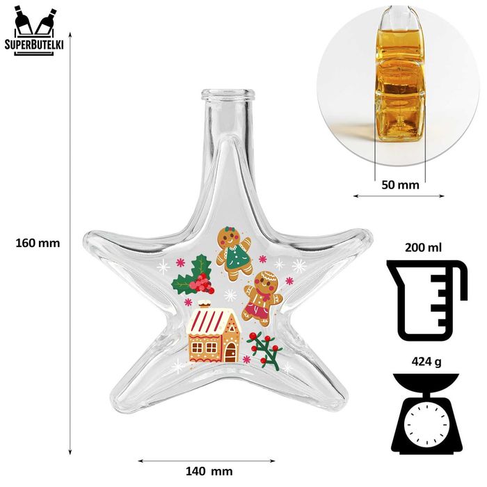 5x Butelki GWIAZDKA 200 ml z korkami na nalewki świąteczne prezenty