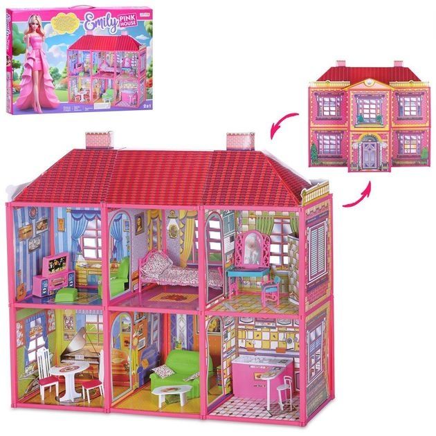 Ляльковий будиночок двоповерховий 6 кімнат з меблями для ляльок Барбі