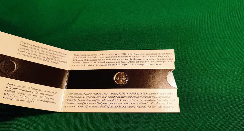 Moeda 1/4 Euro Ouro FDC Santo António