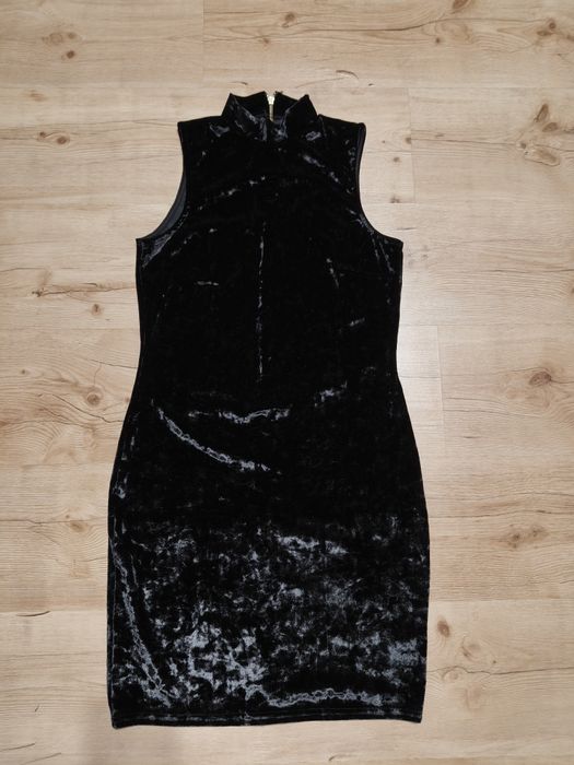Sukienka czarna krótka welurowa M L  38 40 petites