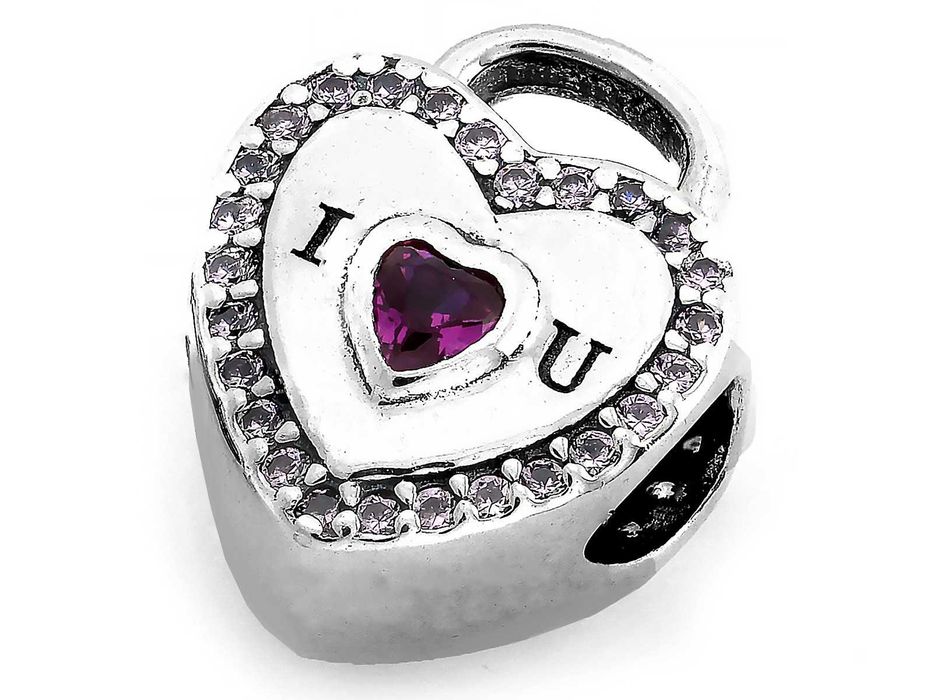 925 Srebrne serce zawieszka do bransoletki charms beads kłódka