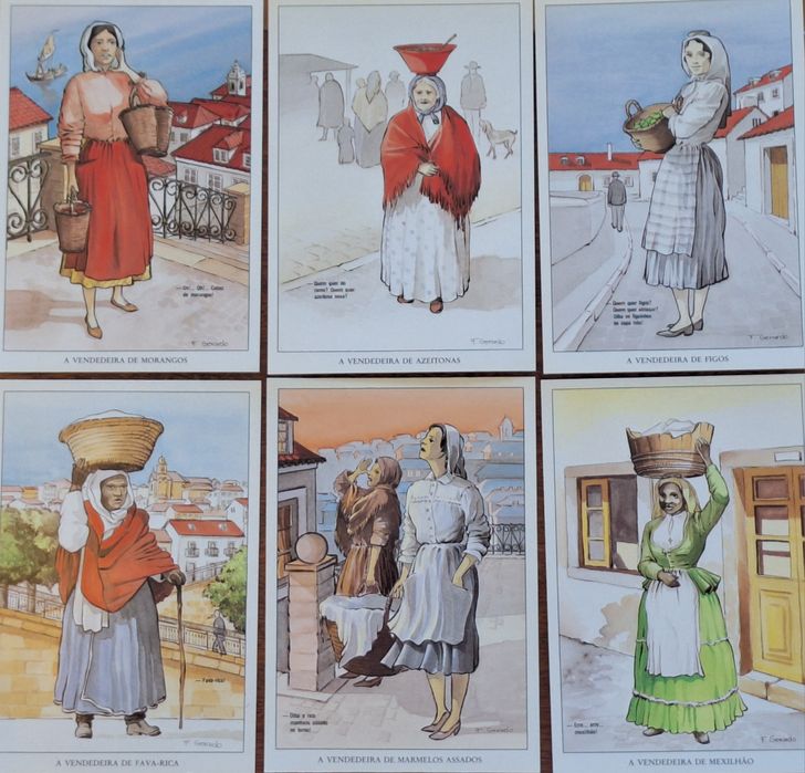 24 bilhetes postais antigos " Pregões de Lisboa"