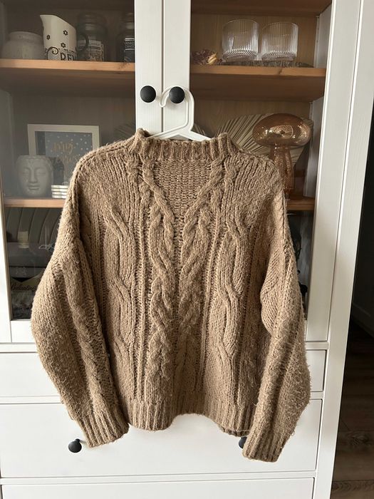 Wełniany sweter brązowy ciepły Marsala Butik jesienny zimowy