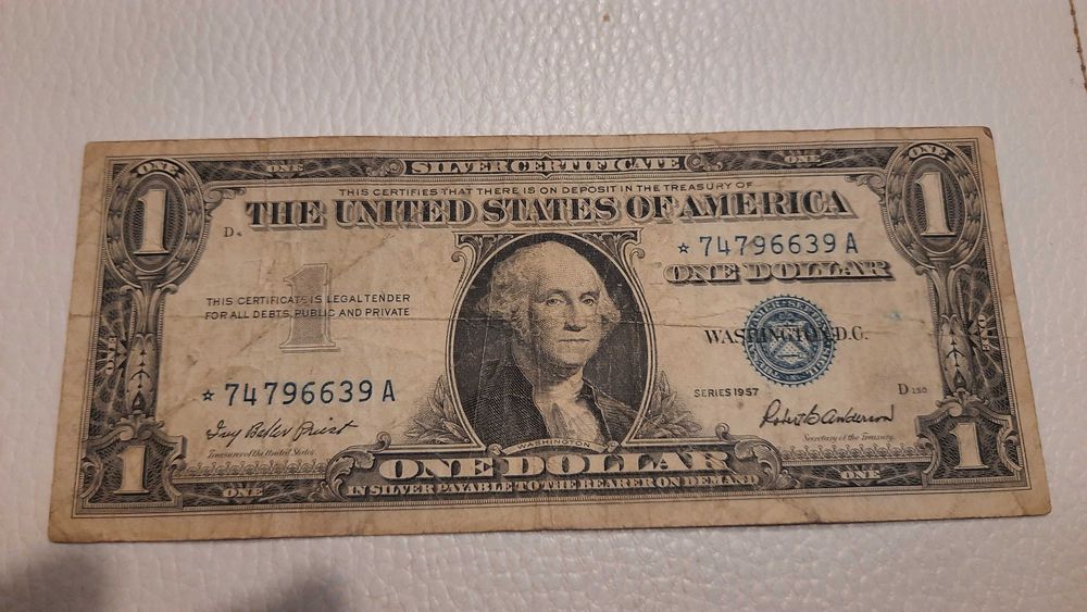 2 razy 1 USD silver certificat niebieskie 1957r jeden seria zastępcza