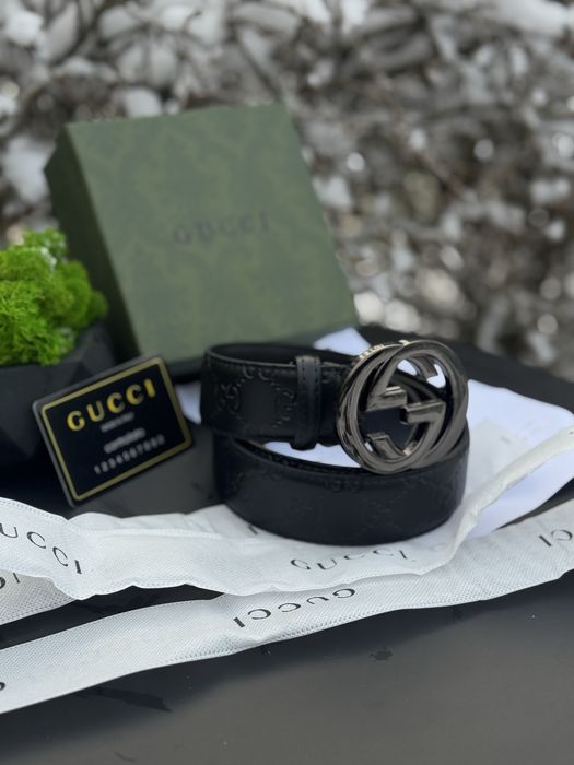 Ремінь шкіряний Gucci Monogram чорний ремень Гучи Гуччи мужской кожа