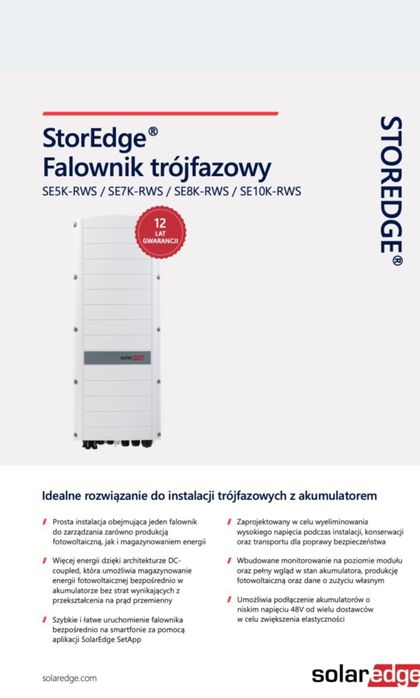 Solaredge Inwerter falownik  hybrydowy SE8K 3-fazowy (RWS48BEN4)