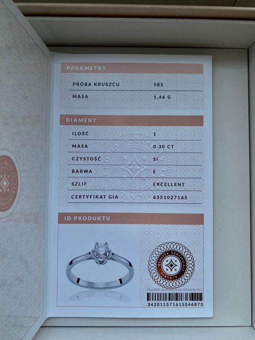 Pierścionek zaręczynowy z diamentem 0,30ct - białe złoto