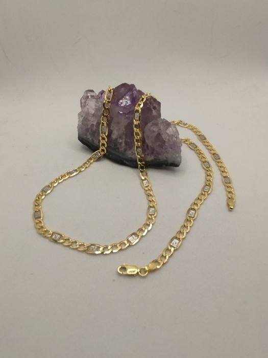 Złoty łańcuszek Figaro, złoto żółte i białe 585 długość 60 cm