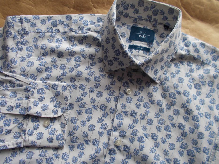 -L- MOSS 1851 Premium Designerska Koszula Męska L 41,5 cm UK