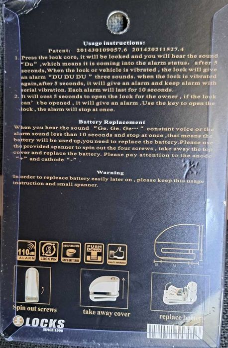 Moto Anti-Furto Freio com Alarme De Segurança